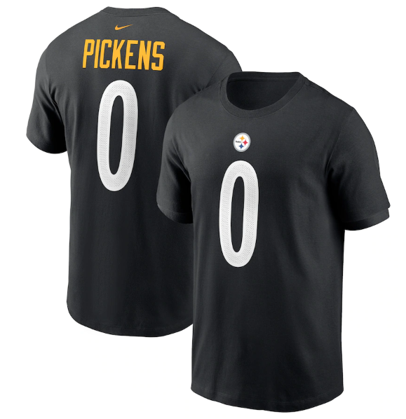 Men's Pittsburgh Steelers #0 George Pickens 2022 Black NFL Draft First Round Pick Player Name & Number T-Shirt